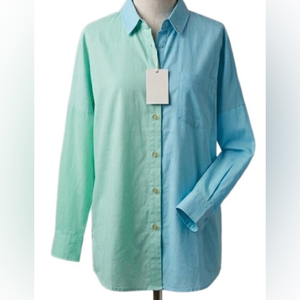 Amazon Women's Lightweight Two-Tone Mint & Aqua Shirt Jacket NWT